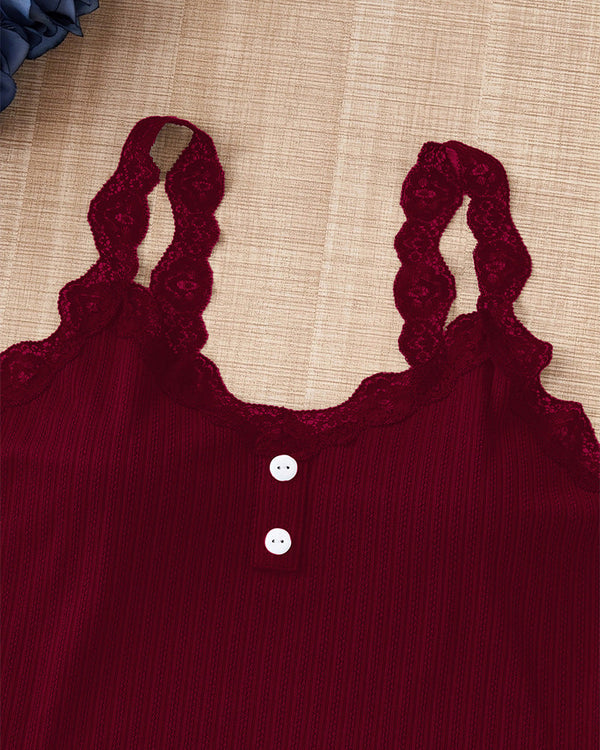Curvvvy® DreamWear – Knit Lace Trim Camisole Pajama Set (3 Colors) curvvvy
