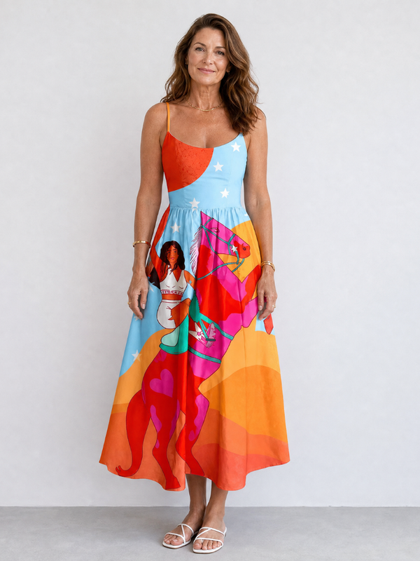 Azelora | Western Graphic Print Midi Dress