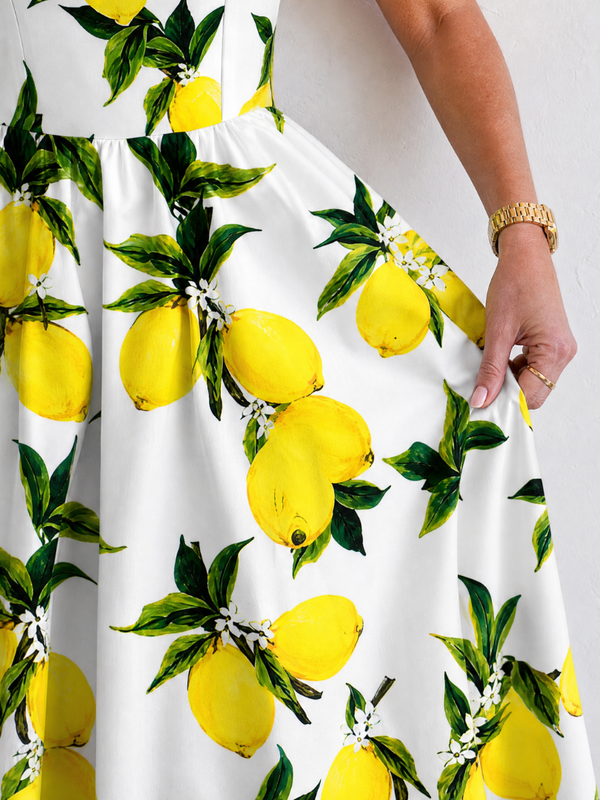 Limonelle | Lemon Print Sleeveless Midi Dress