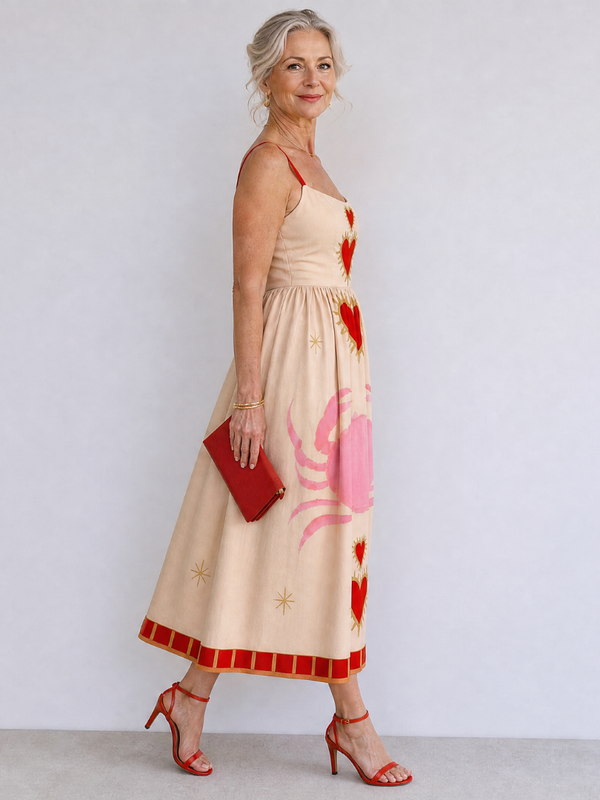 Aurevra | Heart Motif Sleeveless Midi Dress