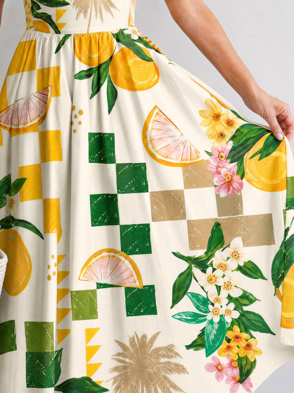 Aurexia | Citrus Print Sleeveless Midi Dress