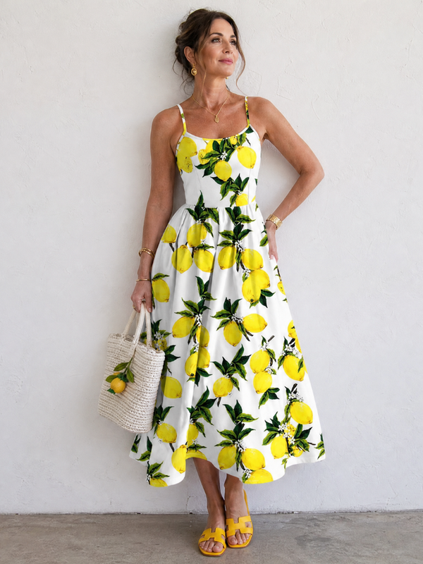 Limonelle | Lemon Print Sleeveless Midi Dress