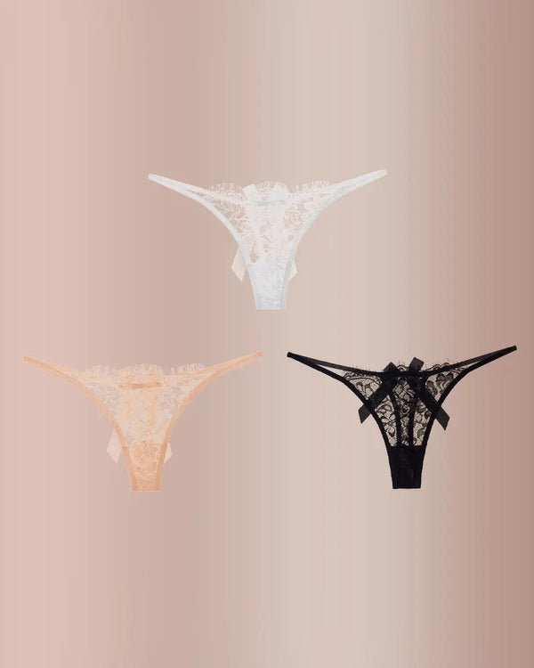 Curvvvy® BlossomLace – Eyelash Lace Strappy Floral Bow Thong curvvvy