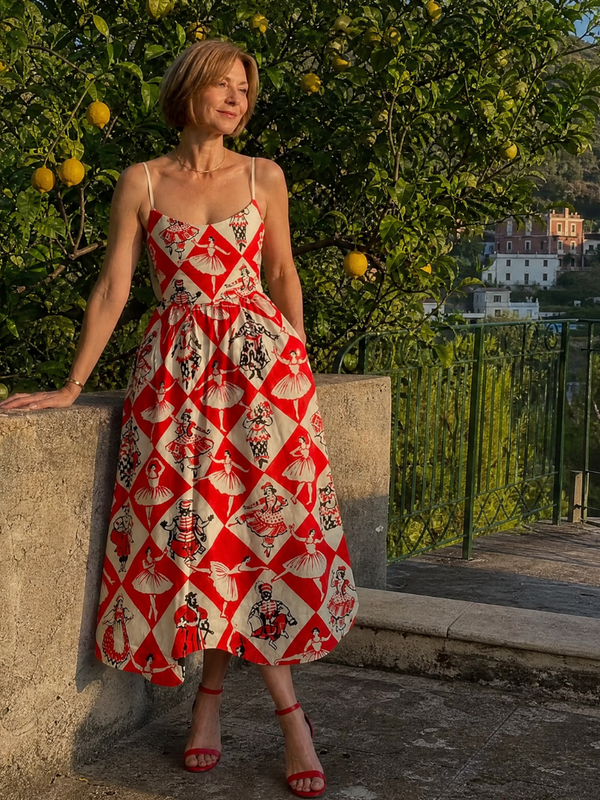 Virelina | Diamond Print Sleeveless Midi Dress
