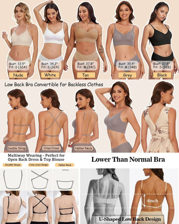 Curvvvy® Soft Triangle Bralette Invisible Low Back with Multiple Tie Styling Options