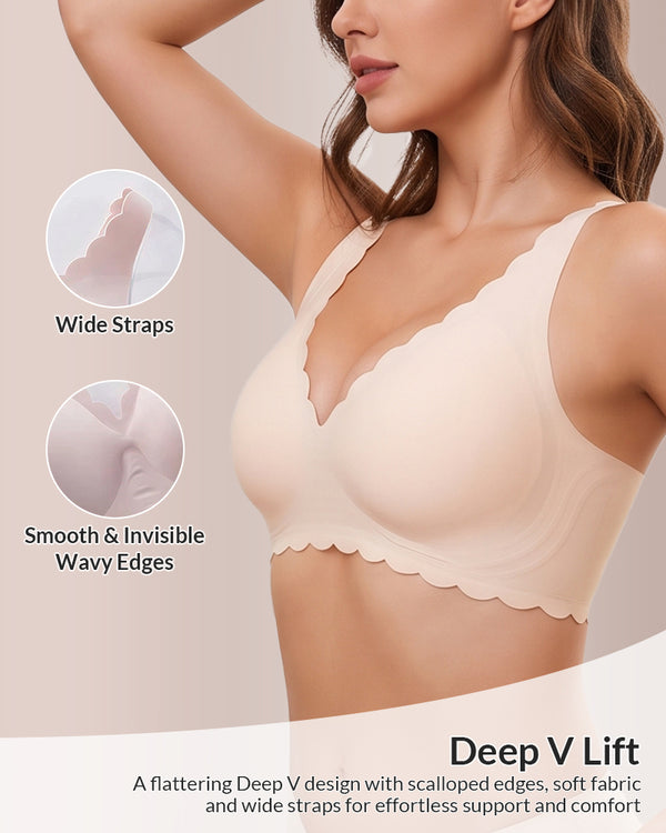 Curvvvy™ Seamless Scalloped V-Neck Comfort Bra