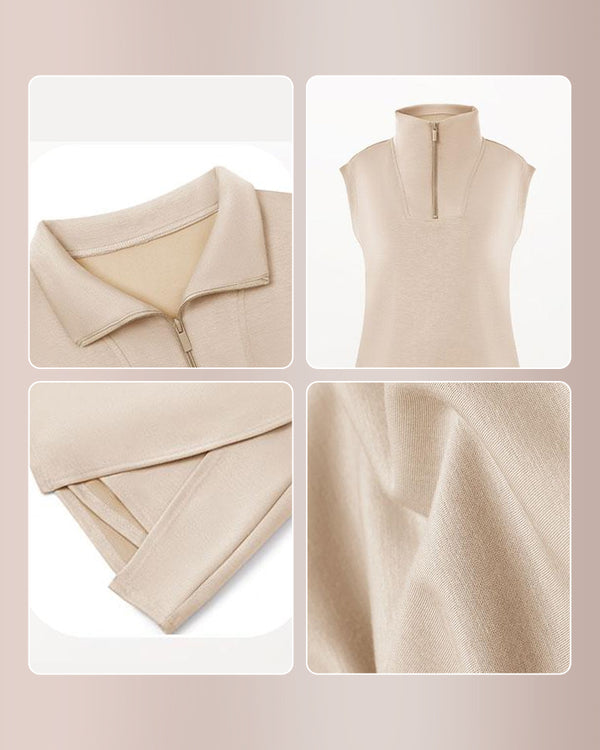 Curvvvy® Sporty Chic Half-Zip Sleeveless Polo & Asymmetrical Skort Two-Piece Set