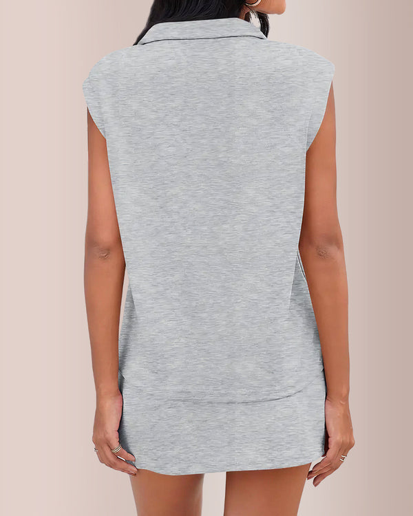 Curvvvy® Sporty Chic Half-Zip Sleeveless Polo & Asymmetrical Skort Two-Piece Set