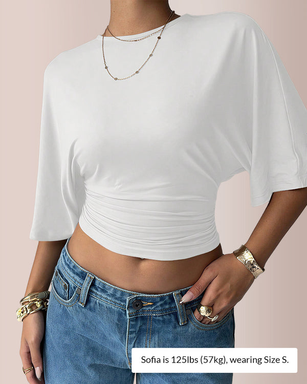 Curvvvy® Women's Ruched Waist Crop Top Casual Short Sleeve Tee