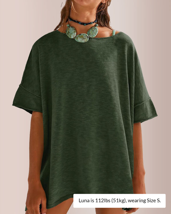 Curvvvy® Oversized Drapey Crewneck Tunic T-Shirt with Side Slits