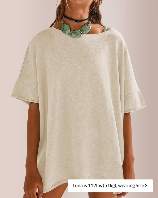 Curvvvy® Oversized Drapey Crewneck Tunic T-Shirt with Side Slits