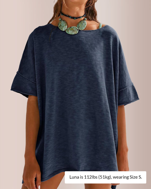 Curvvvy® Oversized Drapey Crewneck Tunic T-Shirt with Side Slits