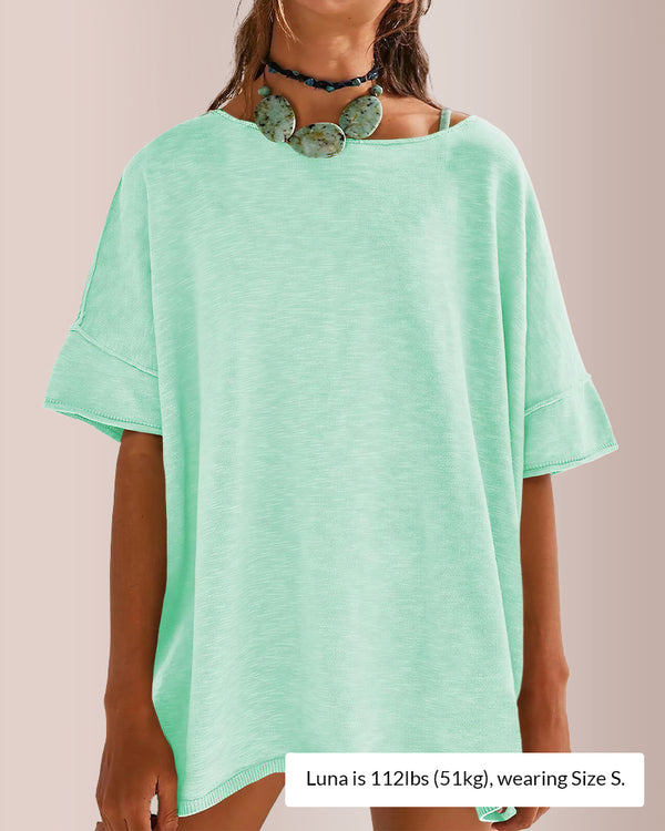 Curvvvy® Oversized Drapey Crewneck Tunic T-Shirt with Side Slits