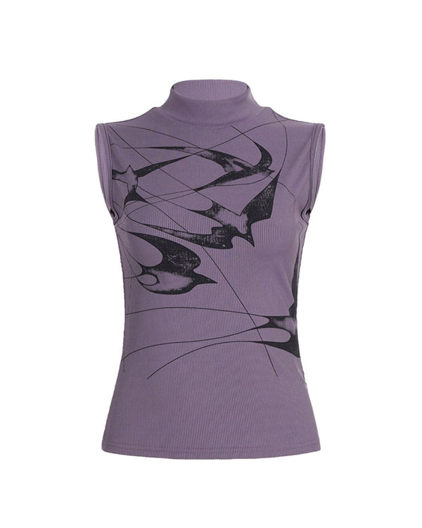 Curvvvy™ Swallow Mock Neck Sleeveless Knit Top