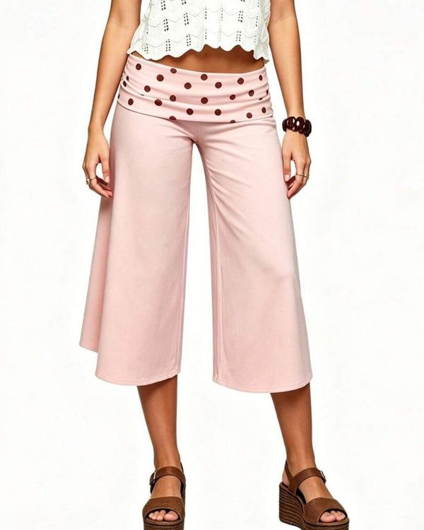 Curvvvy™ Contrast Fold-Over Waist Wide Leg Capri Pants