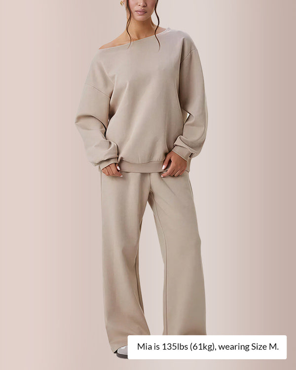 Curvvvy® Women’s Sloping Shoulder Top & Wide-Leg Co-ord Set
