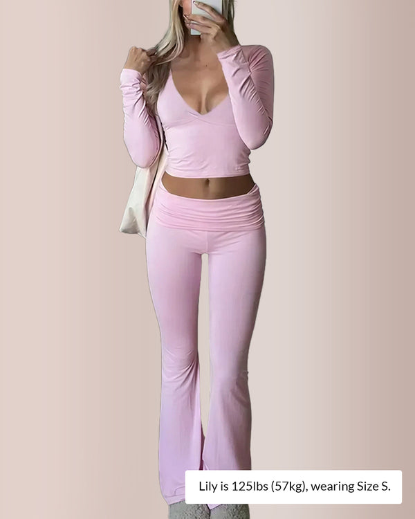 Curvvvy® Slim-Fit V-Neck Crop Top & Pants Set