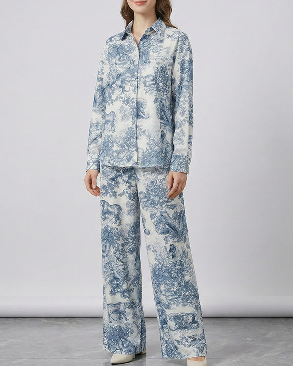 Curvvvy® Artistic Graffiti Oversized Shirt & Wide-Leg Pant Set