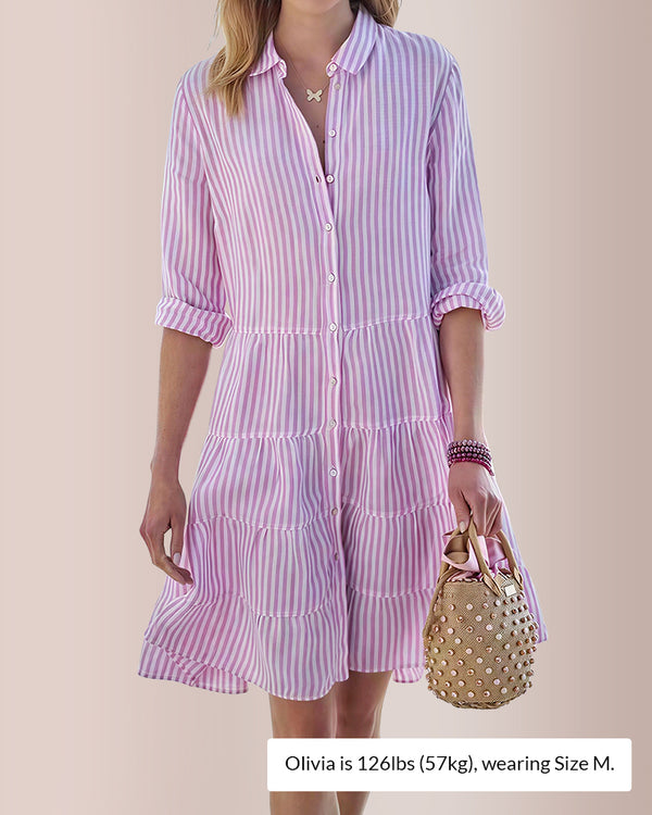 Curvvvy® Breezy Striped Tiered Button-Down Shirt Dress