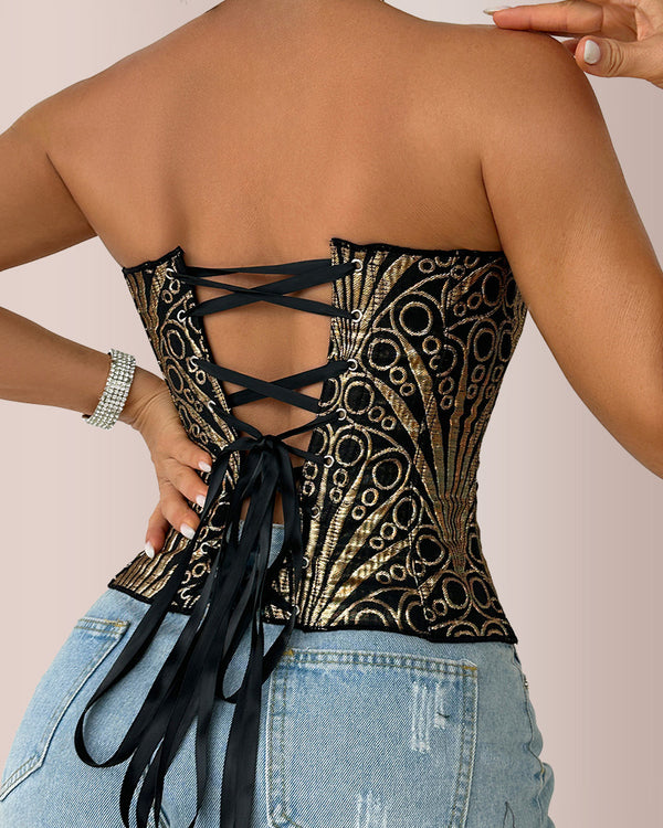 Curvvvy® Retro Western Sequin Corset Irregular Double-Layer Bodice