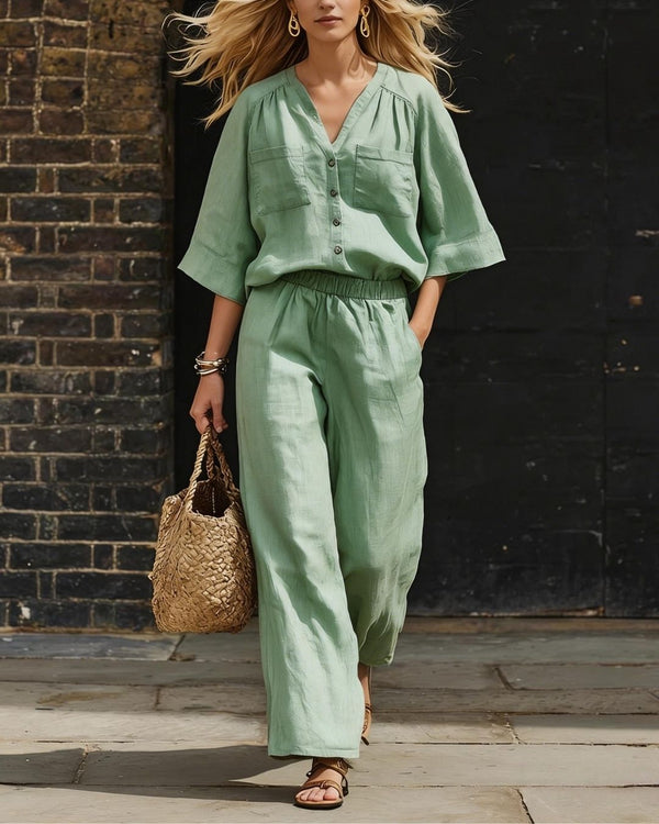 Curvvvy® Relaxed Fit Two-Piece Set Breezy Minimalist Co-ord Elegant Outfit