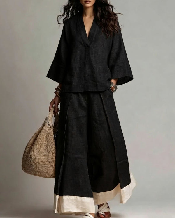 Curvvvy® Boho Oasis Set Deep V Neck Tunic Palazzo Pants Resort Wear