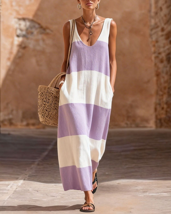 Curvvvy® Striped Maxi Dress Relaxed Fit Resort Summer Dress with Pockets