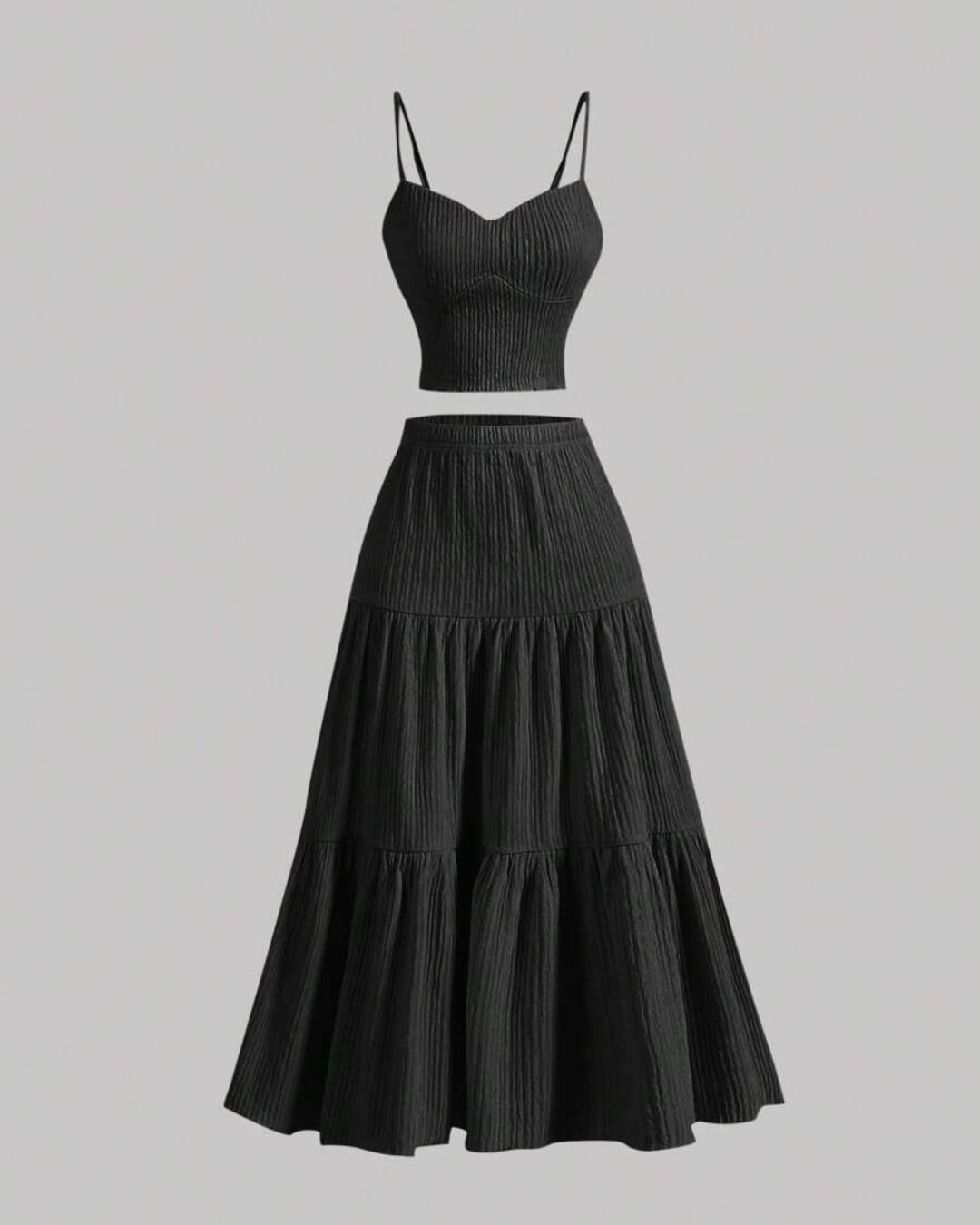 Curvvvy® Casual Fashion Cozy Crop Cami Top & A-line Skirt Two-piece Outfits