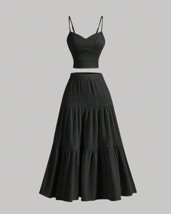 Curvvvy® Casual Fashion Cozy Crop Cami Top & A-line Skirt Two-piece Outfits