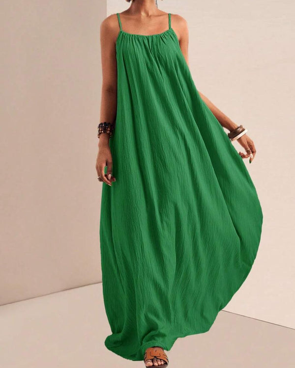 Curvvvy® Solid Color Pleated Slip Maxi Casual Dress, Flowy Dress