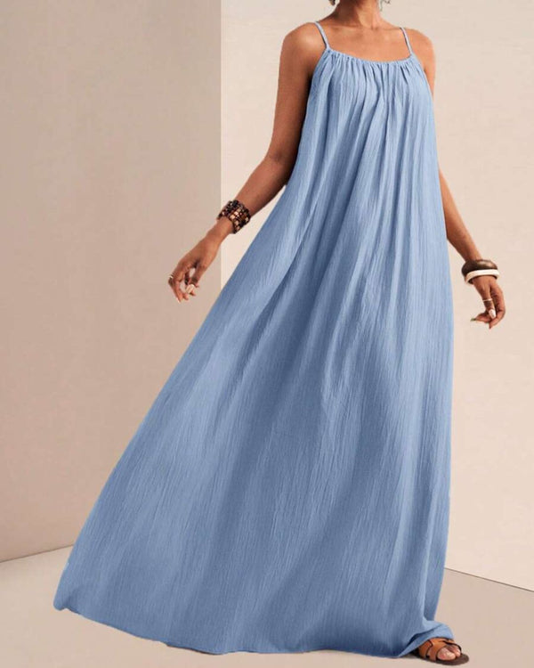 Curvvvy® Solid Color Pleated Slip Maxi Casual Dress, Flowy Dress