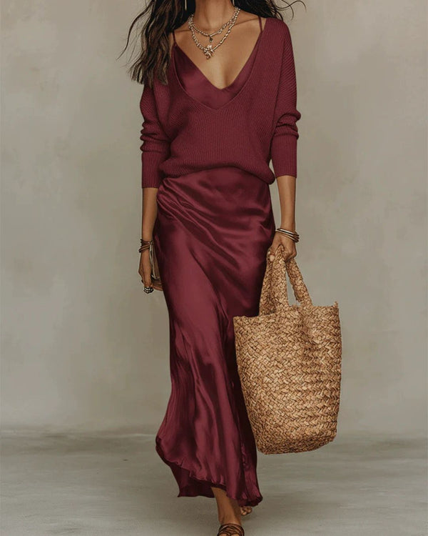 Curvvvy® Effortless Knit & Satin Midi Ensemble