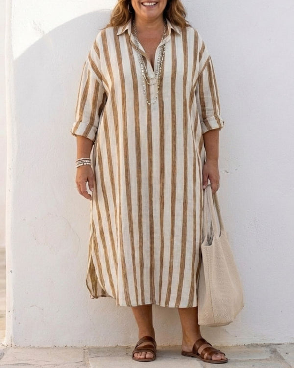 Curvvvy® Casual Striped Shirt Bohemian Style Maxi Dress