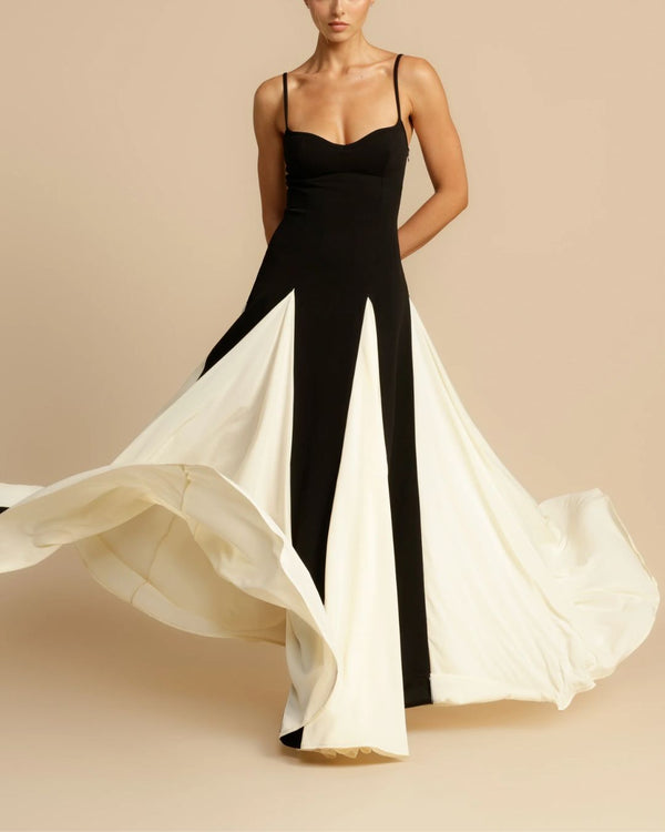 Curvvvy® Paloma A-Line Maxi Dress Contrast Panel Flowy Elegant Evening Dress