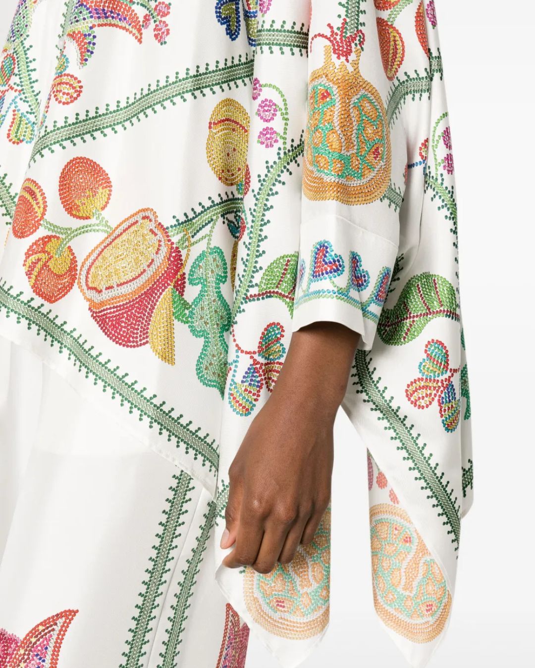 Curvvvy® Grenadilla Print Silk-Twill Blouse Flowy Loose-Cut Sleeves Italian Elegant Set