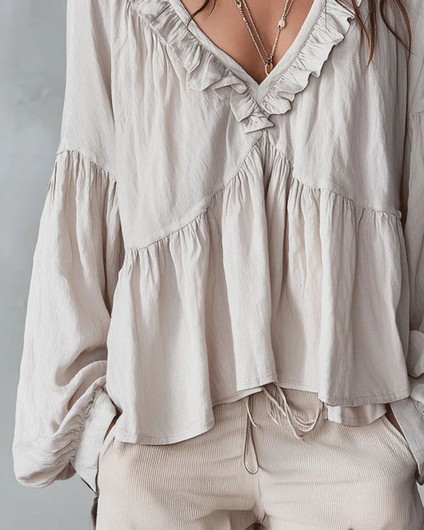 Curvvvy® Airy Vintage-Inspired Ruffle Soft Ruffle Bohemian Blouse