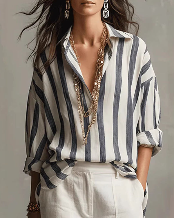 Curvvvy® Casual Striped Linen Long-Sleeved Shirt