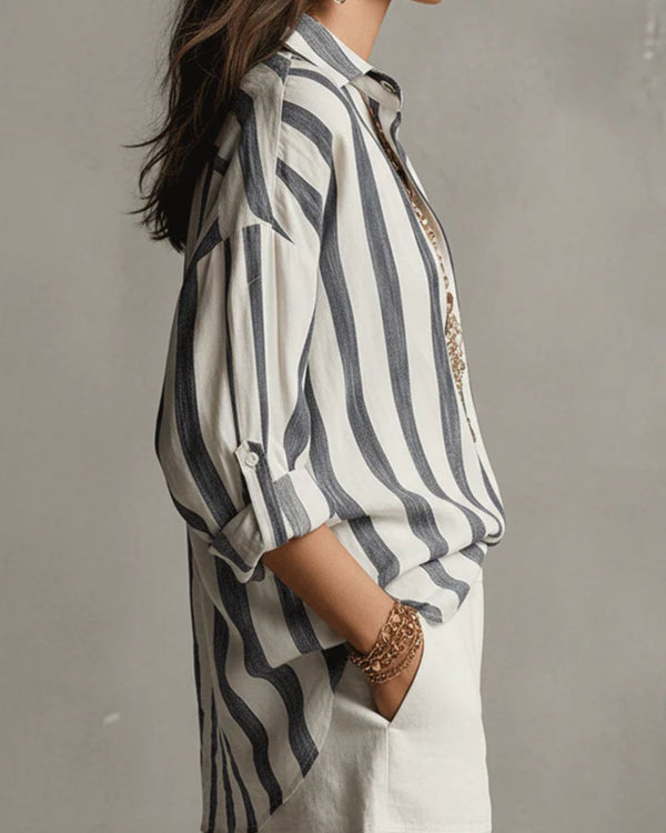 Curvvvy® Casual Striped Linen Long-Sleeved Shirt