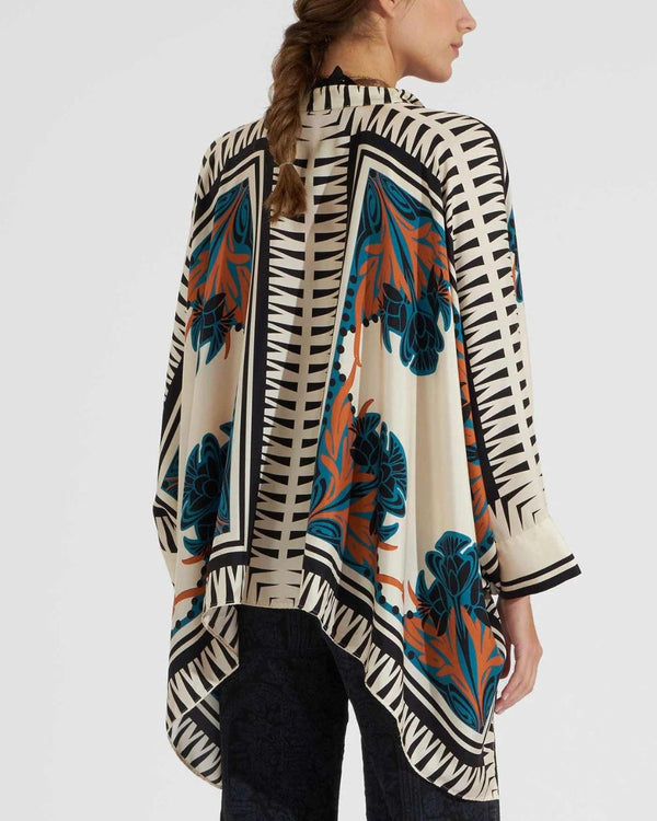 Curvvvy® Ivory and Teal Printed Elegant Flowy Caftan Set