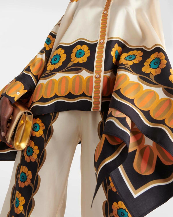 Curvvvy® Yellow Daisy Floral Print Two-Piece Set Elegant Shirt and Pants Outfit