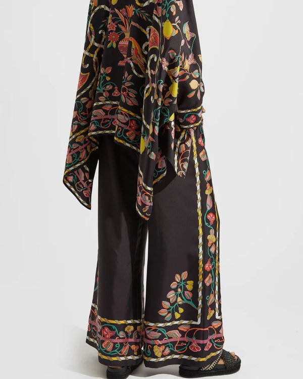 Curvvvy® Borboni Placée Nero Twill Blouse Vintage Baroque Print Elegant Flowy Set