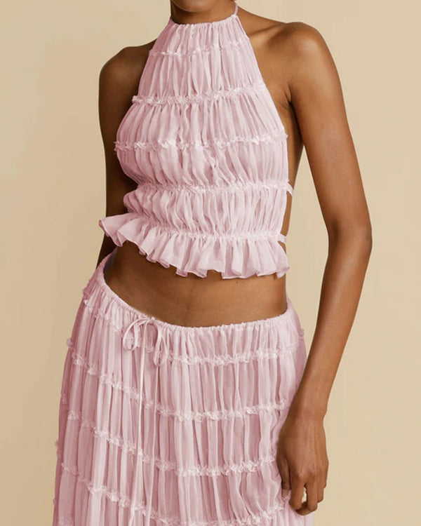 Curvvvy® Passion and Romance Pleated Back Elastic Straps Adjustable Halter Tank Set