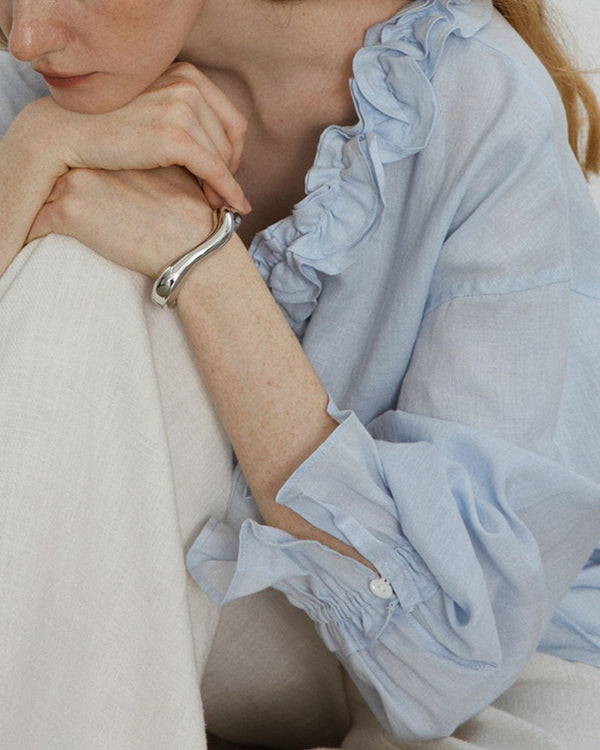 Curvvvy® Linen Romantic Ruffled Puff Sleeve Shirt