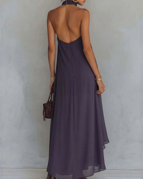 Curvvvy® Retro Halter Neck Irregular Ruffle Maxi Dress
