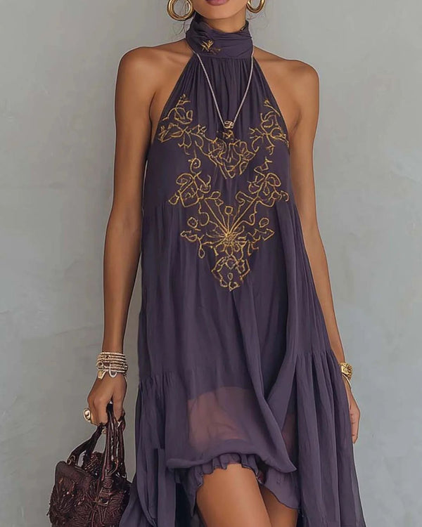 Curvvvy® Retro Halter Neck Irregular Ruffle Maxi Dress
