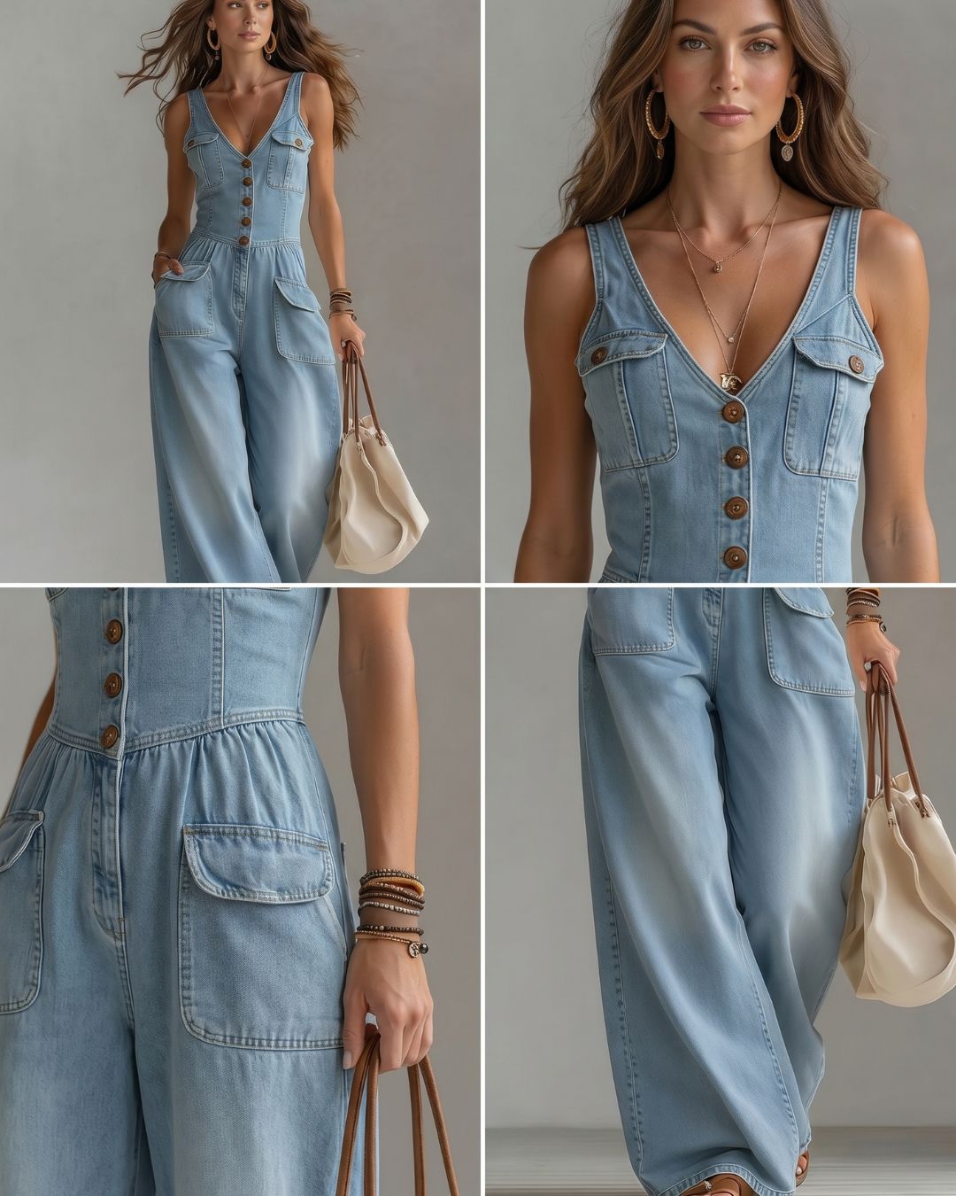 Curvvvy® Washed Denim Loose-Fit Sleeveless Jumpsuit with Straps