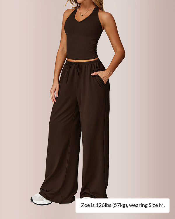Curvvvy® Effortless Halter Lounge Set Wide Leg Pants 2-Piece