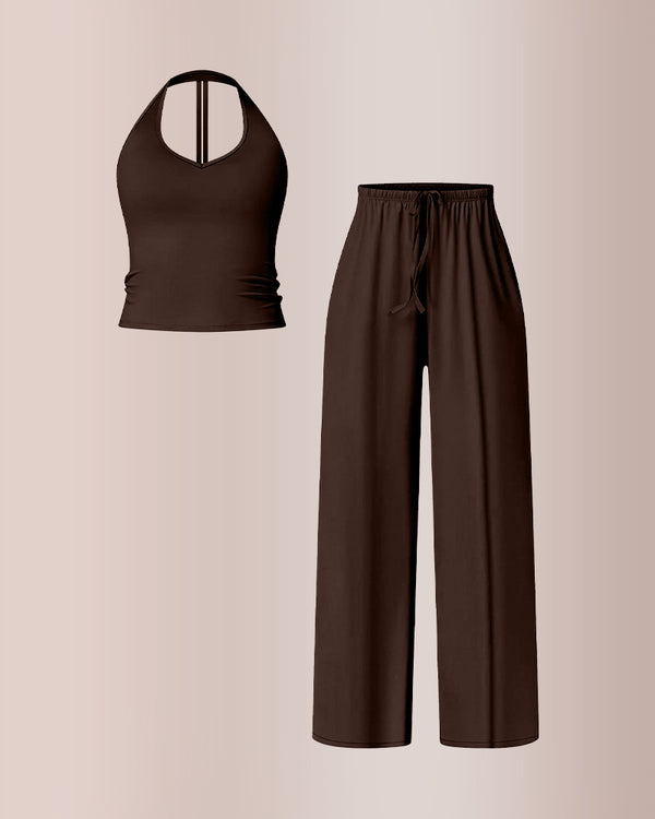 Curvvvy® Effortless Halter Lounge Set Wide Leg Pants 2-Piece