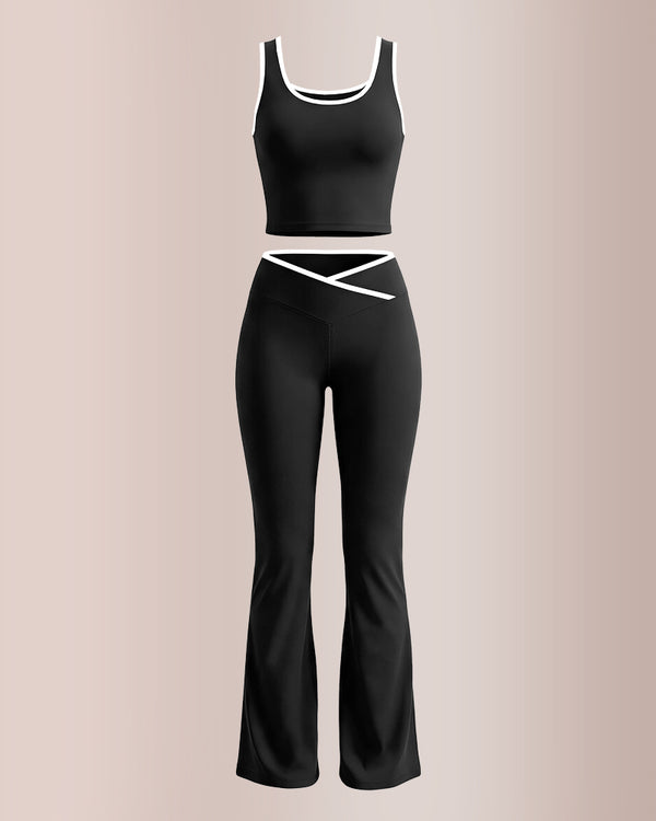 Curvvvy® Contrast Trim Cross-Waist Flared Active Set