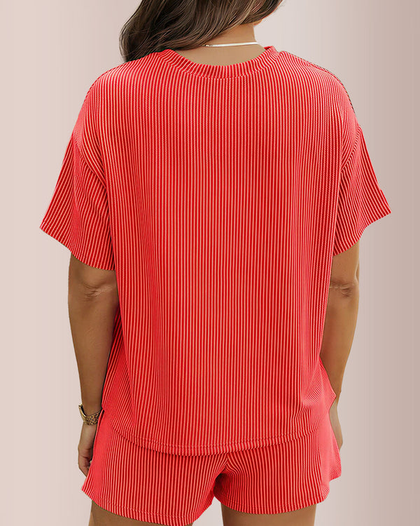 Curvvvy® Ribbed Knit 2-Piece Lounge Set Short Sleeve Top & Shorts